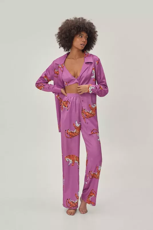 Shady Lady Print Pajamas In Orange Tiger