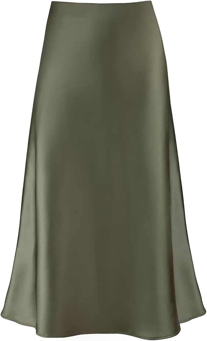 Women's Satin Midi Skirt A Line Silk Long Skirt | Amazon (US)