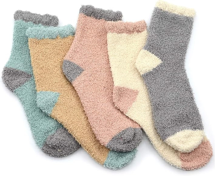 Fuzzy Warm Slipper Socks Women Super Soft Microfiber Cozy Sleeping Socks 6 or 5 Pairs | Amazon (US)