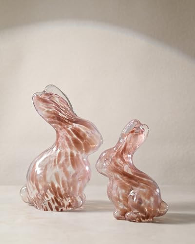 DN DECONATION Glass Easter Bunny Figurines, Clear and Purple Rabbit Statues, Small Striped Blown Glass Bunny Sculpture for Table Top Home Decor Spring Holiday Decorations, 2Pcs | Amazon (US)