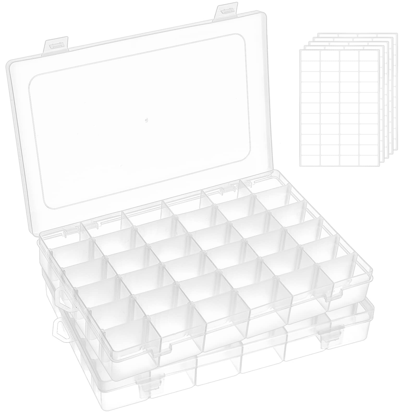 2 Pack 36 Grids Plastic Bead Storage Box with Adjustable Dividers, Clear Small Parts Organiser fo... | Amazon (UK)