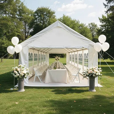 20'X40' Carport Canopy Party Tent With 4 Storage Bags & Removable Sidewalls, Outdoor Gazebo With 4 Ground Tubes, Commercial Tent For Parties, Wedding | Wayfair North America