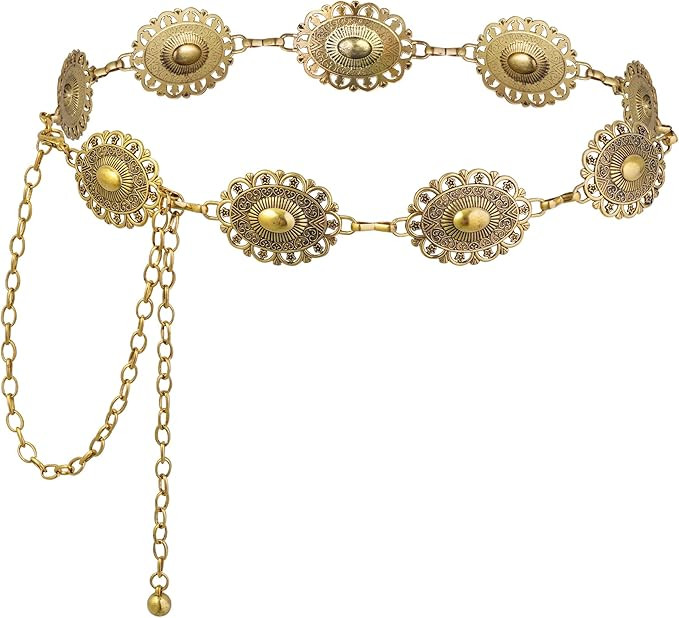 Western Oval Concho Chain Belt for Women Metal Waist Chain Belt for Dresses Jeans Western Cowgirl | Amazon (US)