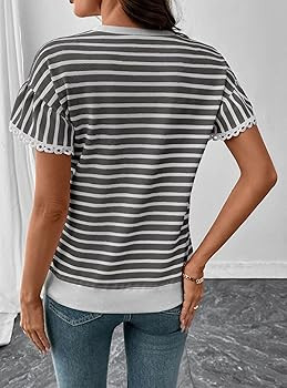 SHEWIN Women Summer Loose Fit Tops Trendy Rib Knit Stripe Shirt Business Dressy Casual 2026 | Amazon (US)