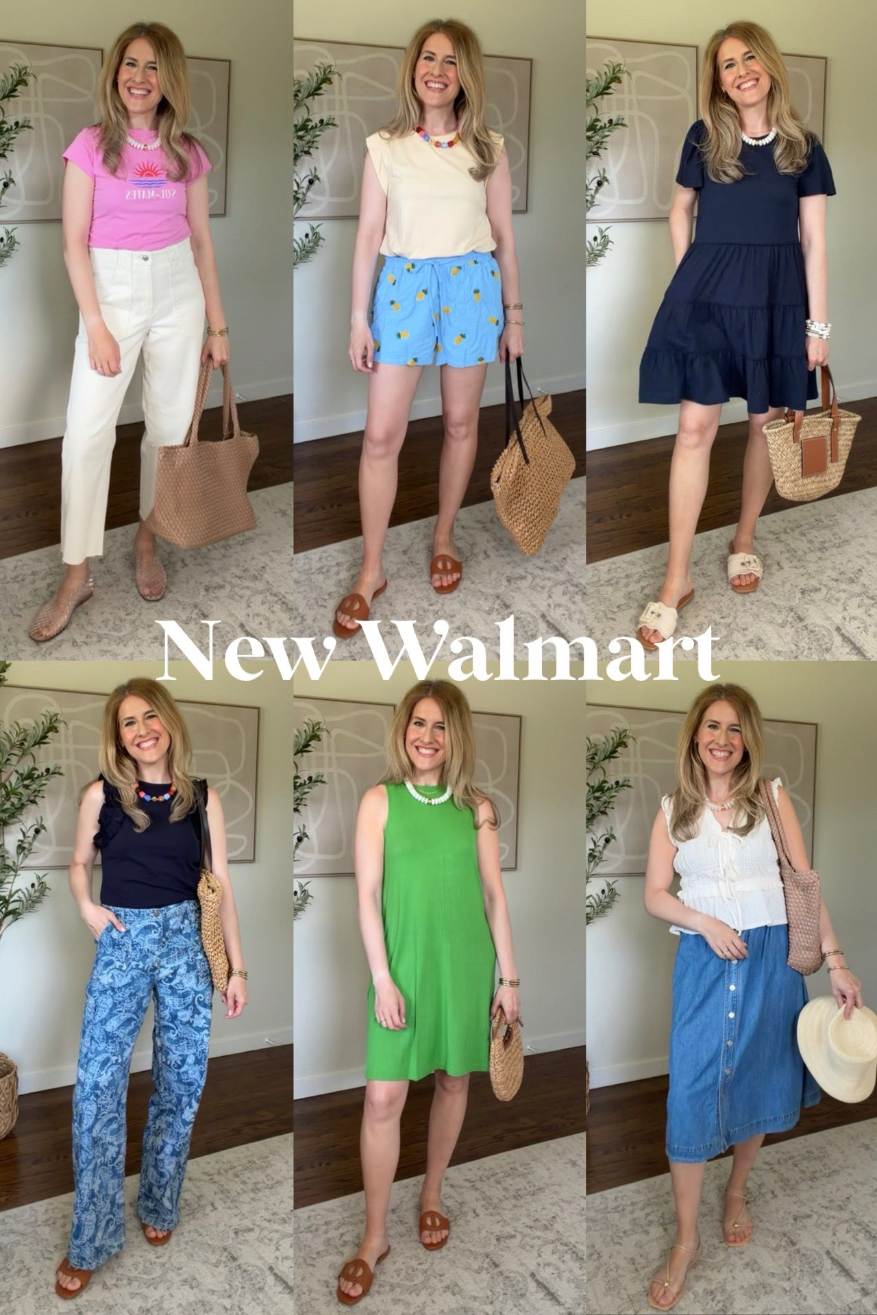 Summer wardrobe refresh with these Walmart finds! Pink tee $6! I’m in a medium. Pineapple shorts size medium. Blue tiered dress $12 size medium. Ruffle tank and cargos size medium. I actually needed the small in the pants. Green swing dress size medium. White ruffle bow detail top size small (would prefer a medium). #walmartfashion #walmartfinds

#LTKOver40