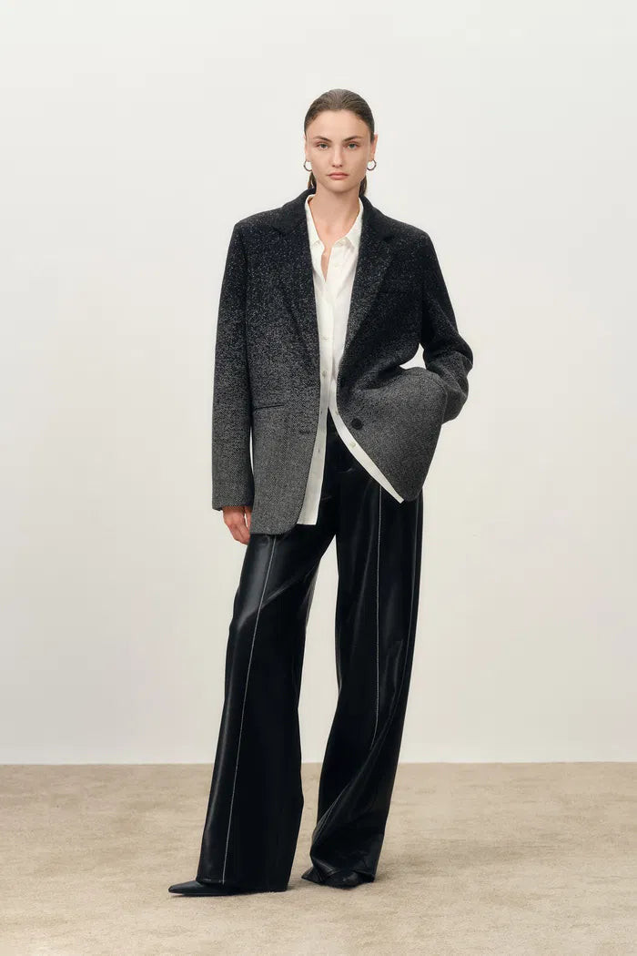 Aurora Gradient Herringbone Long Blazer in Merino Wool | Fabrique