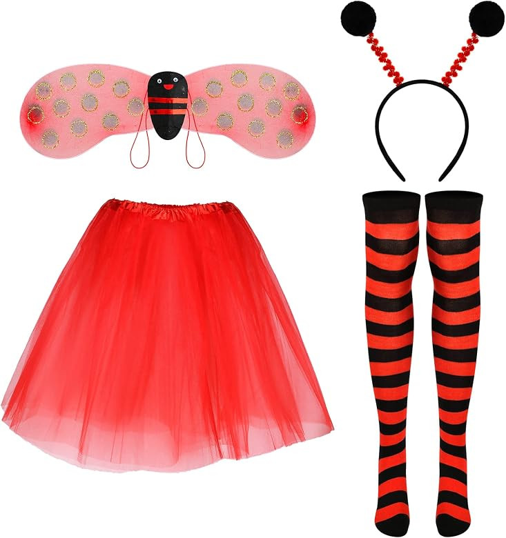 4 Pcs Women Ladybug/Bee Costume Set Antenna Headband Tutu Skirt Stripe over Knee Socks for Hallow... | Amazon (US)