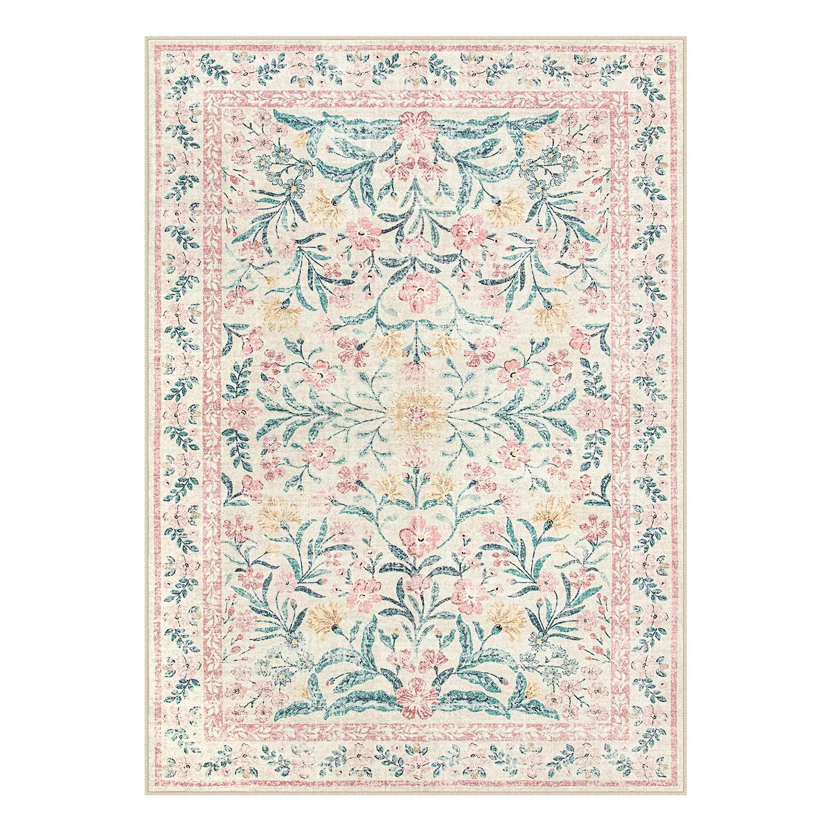Itopfox Machine Washable Nursery Rug, Pink Floral Carpet Non Slip, Soft Boho Indoor Floor Rug for... | Target