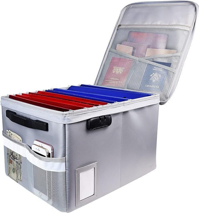 File Box with Lock, Fireproof Document Box File Organizer Box, Portable Office Collapsible File S... | Amazon (US)
