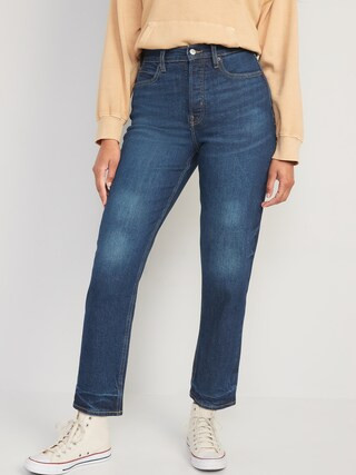 Curvy Extra High-Waisted Button-Fly Sky-Hi Straight Jeans for Women | Old Navy (US)