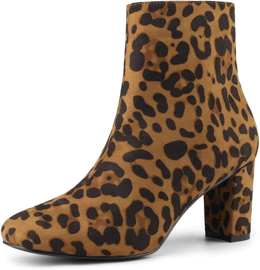 Allegra K Women's Round Toe Side Zip Chunky Heel Ankle Boots | Amazon (US)