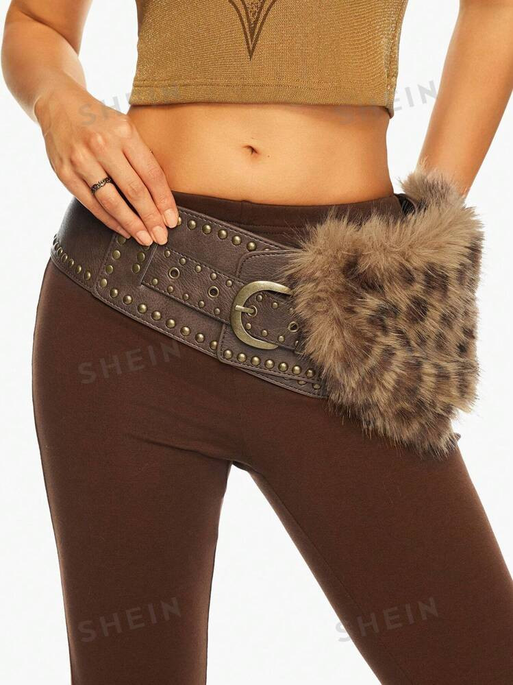 ROMWE J-Fashion 1pc Women's Brown Leopard Print Faux Fur Decorative Western Style Belt & Dress Ac... | SHEIN