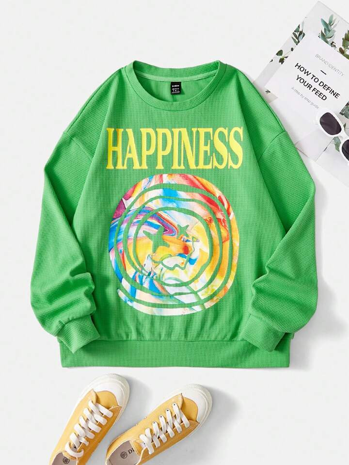 SHEIN EZwear Dopamine Dressing Letter Graphic Drop Shoulder Sweatshirt | SHEIN