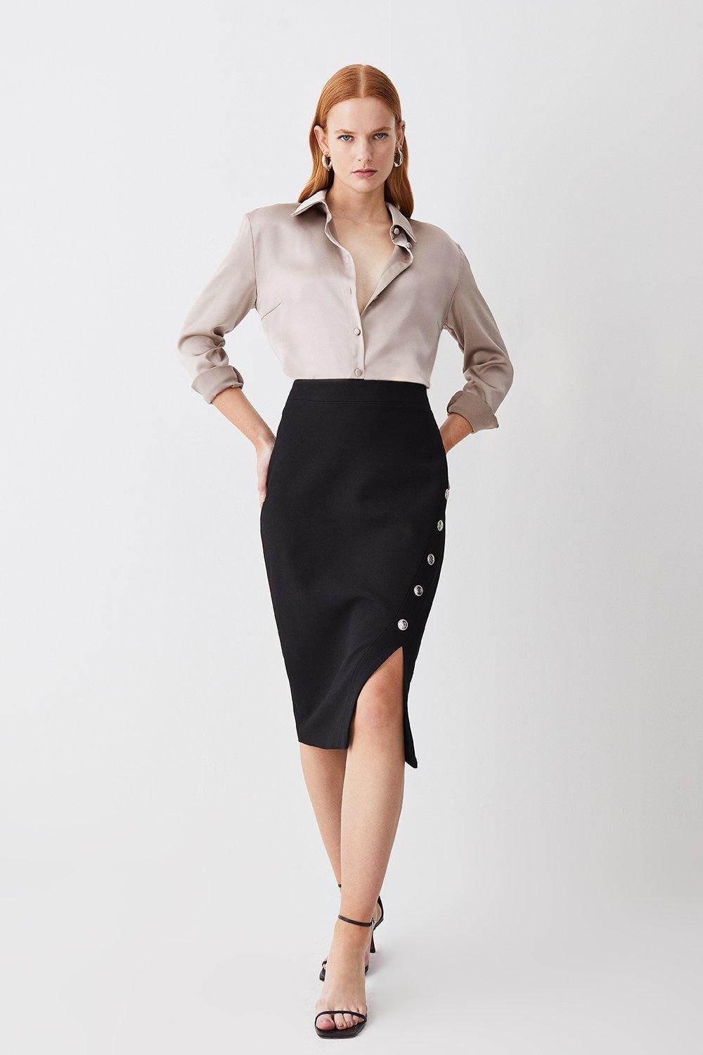 Structured Crepe Wrap Detail Midi Skirt | Karen Millen UK + IE + DE + NL