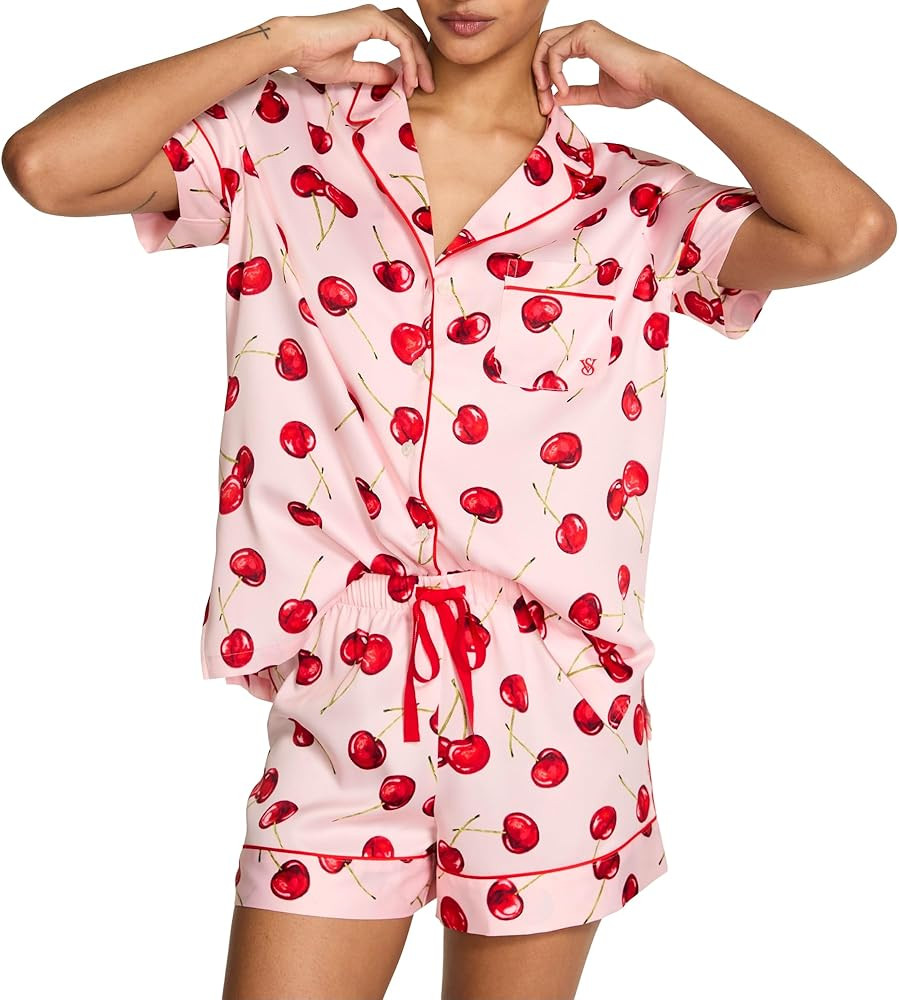Victoria's Secret Satin Pajama Set, Short Sleeve Button Down Shirt & Shorts, Sleepwear for Women ... | Amazon (US)