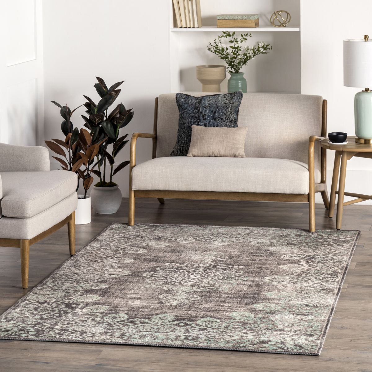 Teal Faded Lace Area Rug | Rugs USA