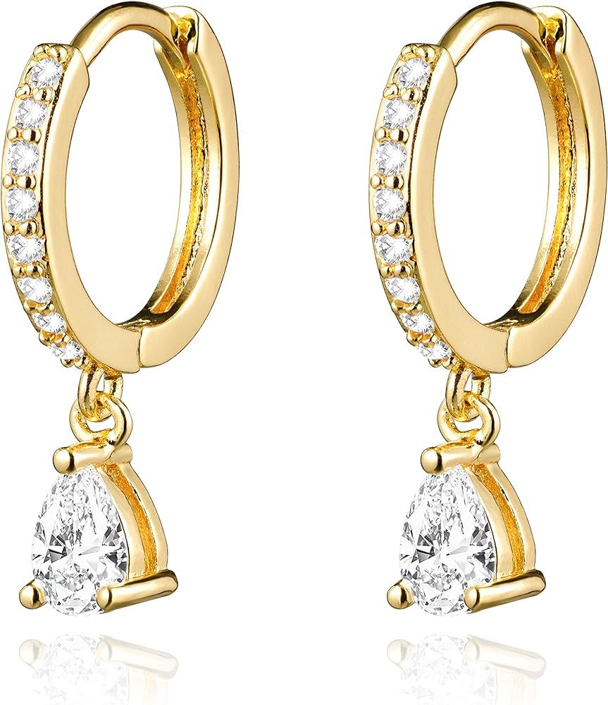 LAVLA 18k Gold Plated Small Hoop Earrings With Charms | Cubic Zirconia Hoop Earrings for Women Te... | Amazon (US)
