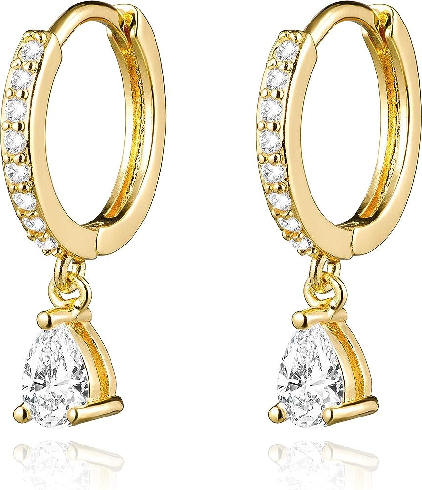 LAVLA 18k Gold Plated Small Hoop Earrings With Charms | Cubic Zirconia Hoop Earrings for Women Te... | Amazon (US)