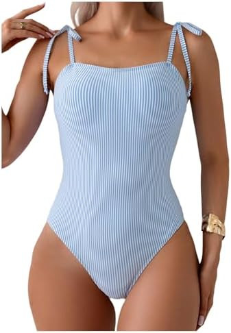 Verdusa Women's Striped One Piece Swimsuit Bow Tie Shoulder Summer Bathing Suit | Amazon (US)