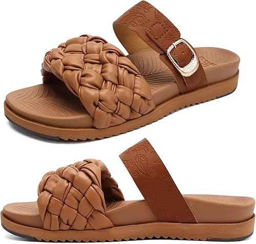 KuaiLu Womens Dressy flat Sandals comfortable Fashion Leather Braided Strap Summer Adjustable Ope... | Amazon (US)