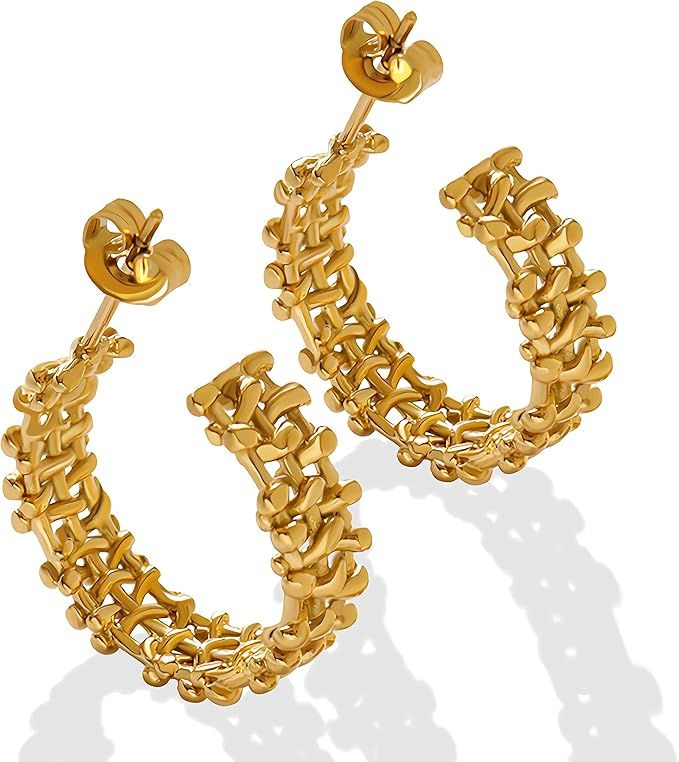 Fluidable Cathy Hoop Earrings, 21MM 18K Gold Plated Chunky Twisted Open Hoop Earrings For Women A... | Amazon (UK)