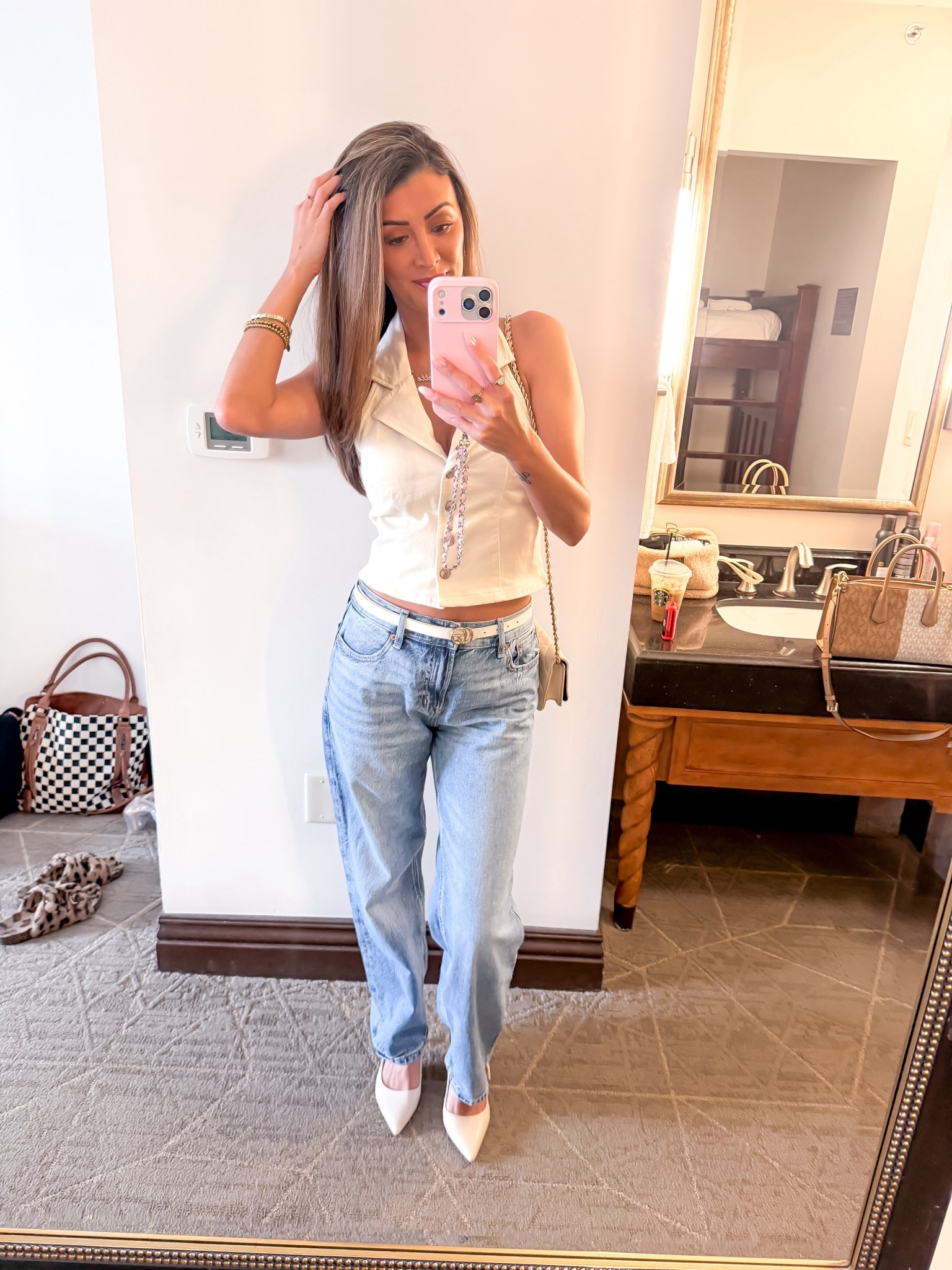 OOTD for vacation. Halter top and jeans. Business casual. 

#LTKootd #LTKWorkwear #LTKPetite