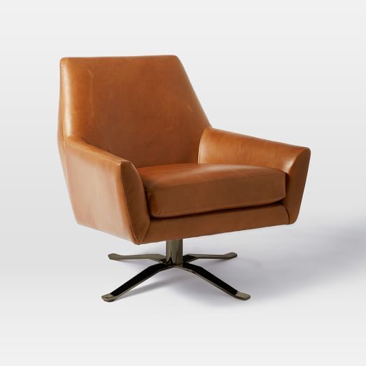 Lucas Swivel Base Chair, Leather, Saddle, Burnished Bronze | West Elm (US)