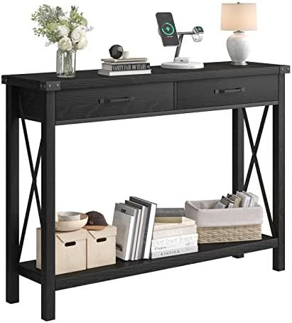 IDEALHOUSE Console Table with 2 Drawers, Farmhouse Sofa Table with Storage Shelf, Accent Wood Ent... | Amazon (US)