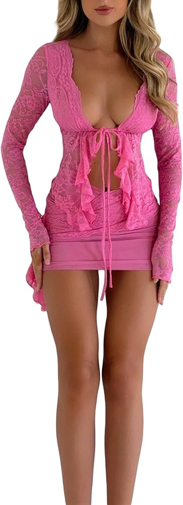 Faretumiya Women Two Piece Outfit Cami Top Hot Pink Set Sexy Outfits Sexy Tops Sexy Date Night | Amazon (US)