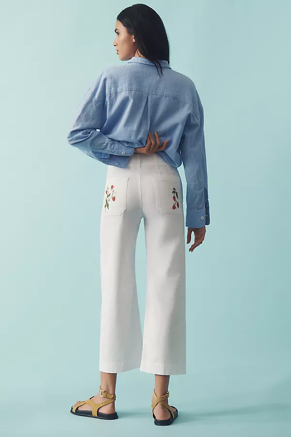 The Colette Embroidered Cropped Wide-Leg Pants by Maeve: Magic Fabric Edition | Anthropologie (US)