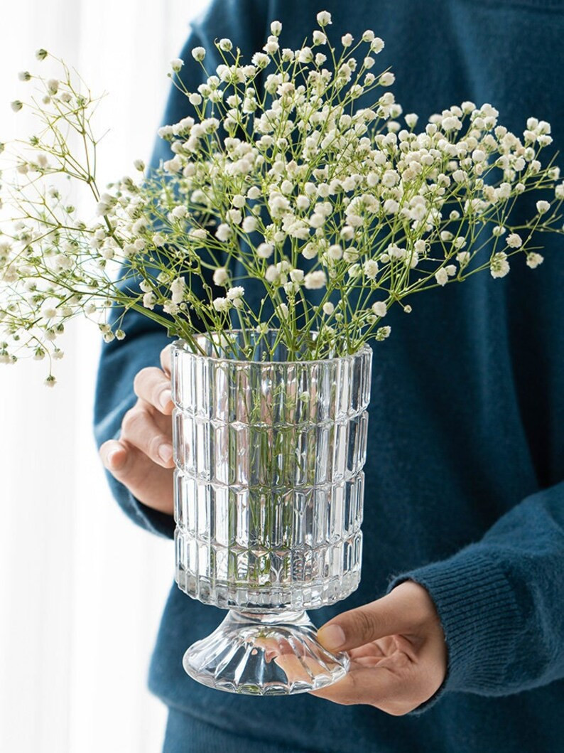 Comptine Glass Relief Crystal Tall Vase French Fresh Flower Vase (Without Plants) | Etsy (US)
