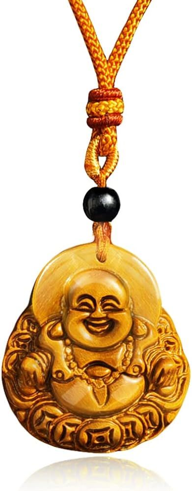 Tiger Eye Necklace Buddha Pendant Stone Healing Good Luck Gemstone for Men Women Adjustable Rope | Amazon (US)