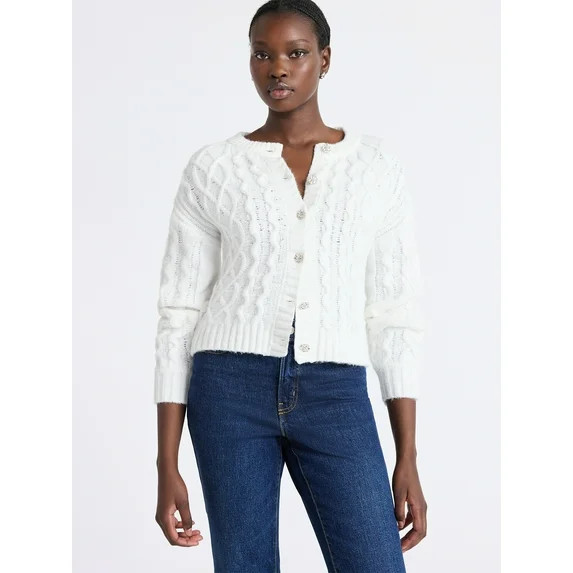 Free Assembly Women's and Women's Plus Cropped Cable Cardigan Sweater, Midweight, Sizes XS-4X | Walmart (US)