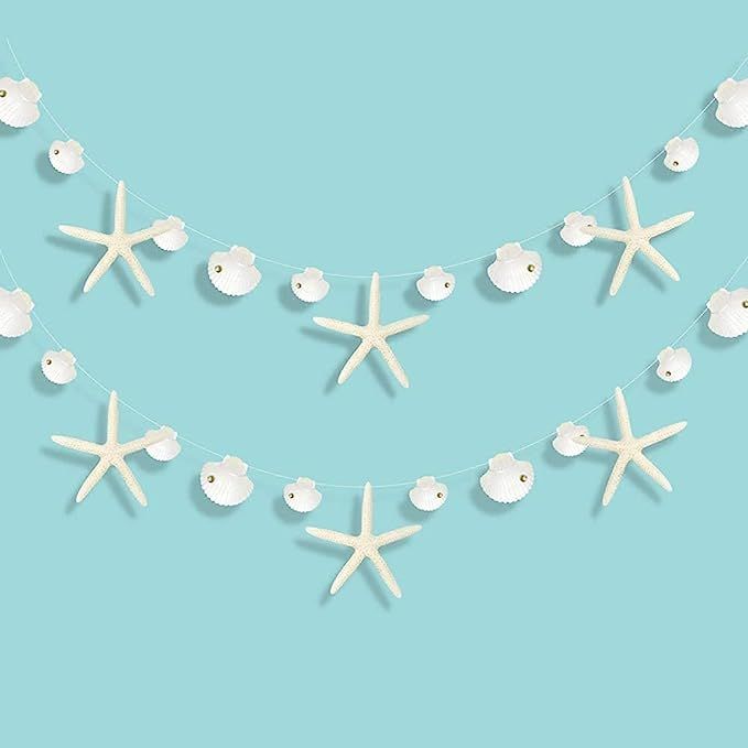 Decor365 Flat Paper White Finger Starfish Sea Shell Garland Ocean Coastal Nautical Party Decorati... | Amazon (US)