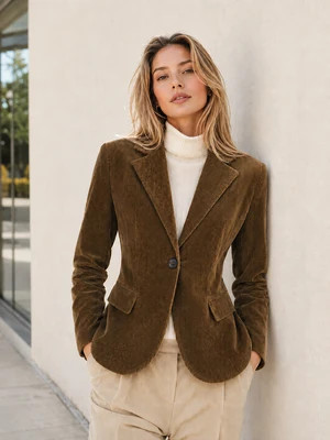 Corduroy Wide-Shoulder Fitted Blazer | Commense