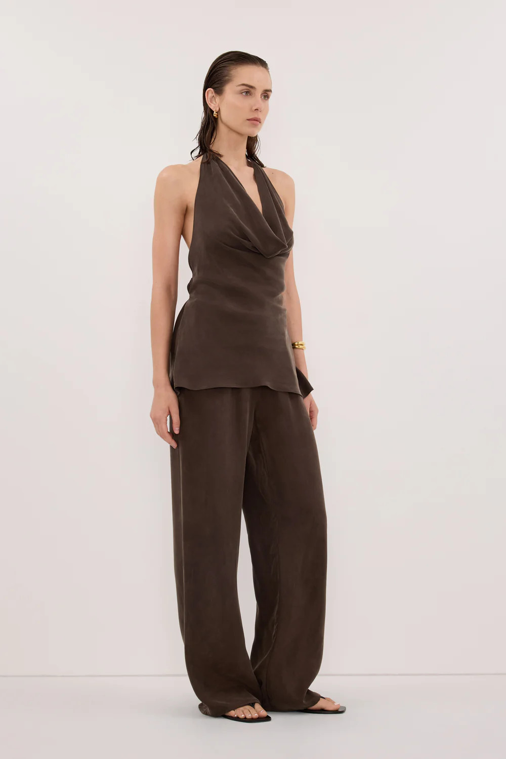 ADDIE BITTER CHOC CUPRO PANT | DISSH