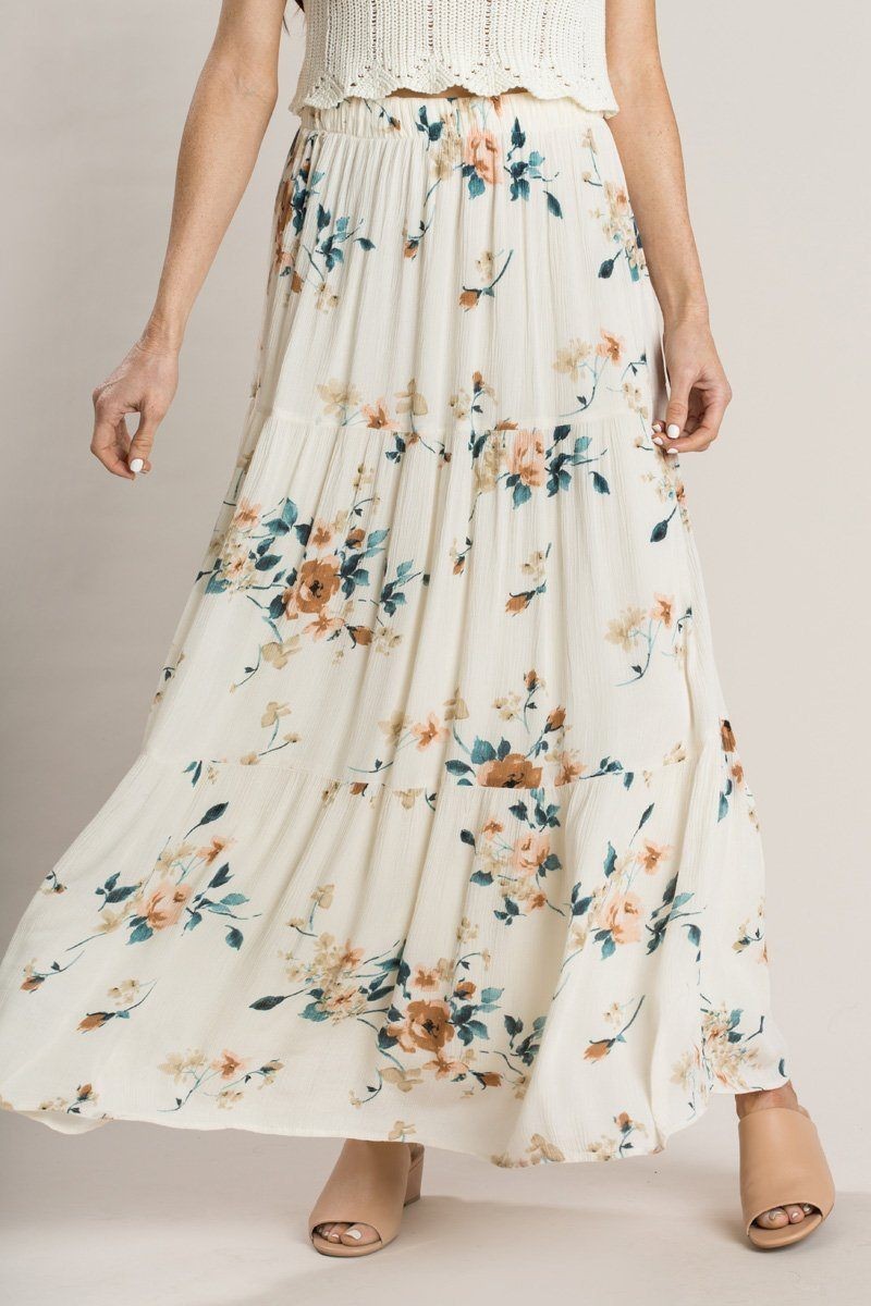 Rosie Cream Floral Maxi Skirt | Morning Lavender