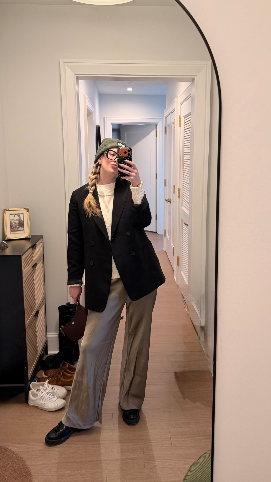 chi town weekend fit ☘️

mixing polished pieces with cozy layers today — lilysilk silk pants, a cotton sweater, and my favorite oversized quince blazer.

added loafers, my chloé glasses, and a green beanie for a little st. patrick’s weekend energy.

everything is linked here for sizing & details.

#LTKootd #LTKSpringSale #LTKTravel