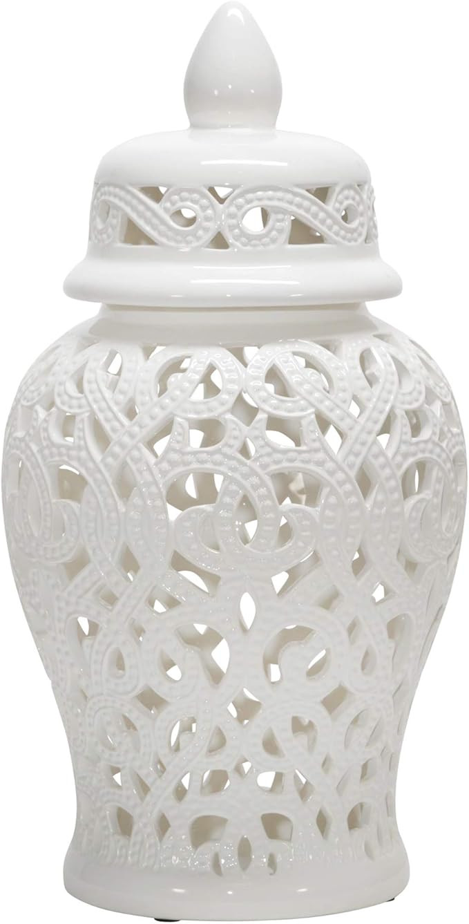 Sagebrook Home 15405 Ceramic 18" Cut-Out Temple Jar, White | Amazon (US)
