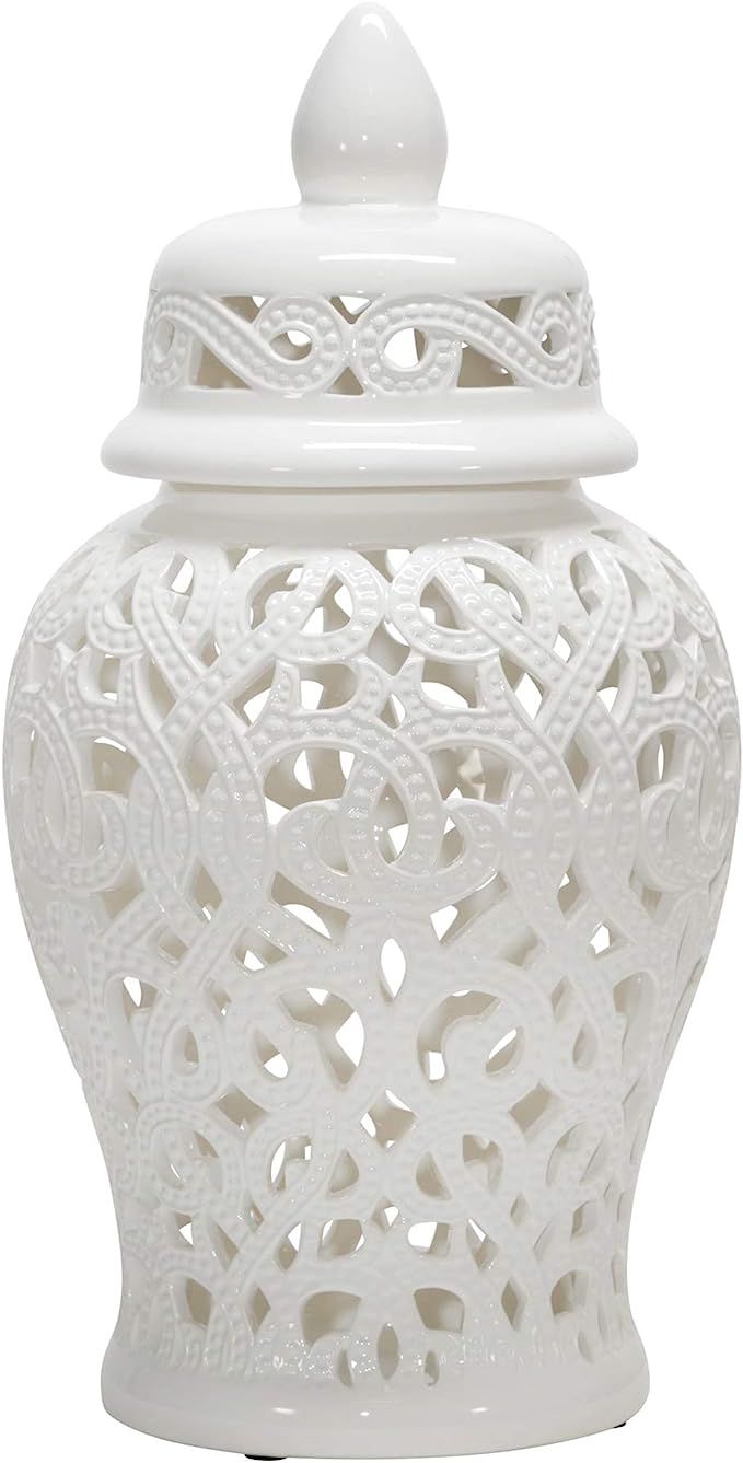 Sagebrook Home 15405 Ceramic 18" Cut-Out Temple Jar, White | Amazon (US)