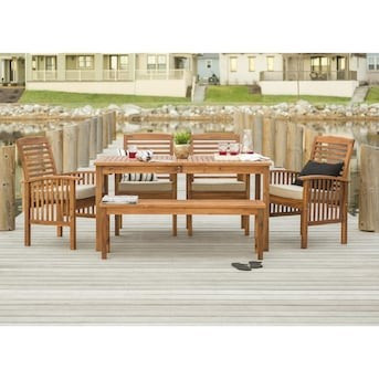 Walker Edison 6-Piece Brown Patio Dining Set with Tan Polyester Cushions Lowes.com | Lowe's