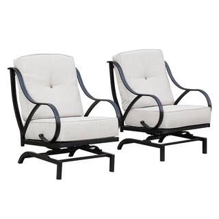 Rocking Metal Outdoor Lounge Chair with Beige Cushion (2-Pack) | The Home Depot