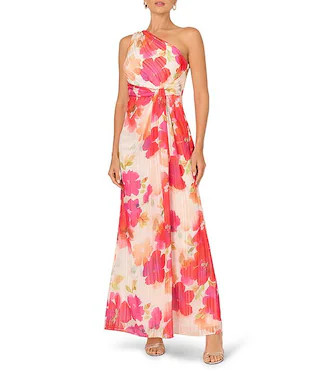 Adrianna Papell Floral One Shoulder Sleeveless Chiffon Gown | Dillard's | Dillard's