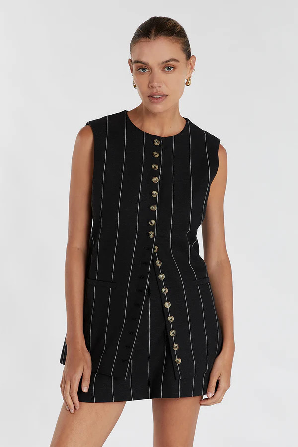 CARA BLACK PINSTRIPE VEST | DISSH