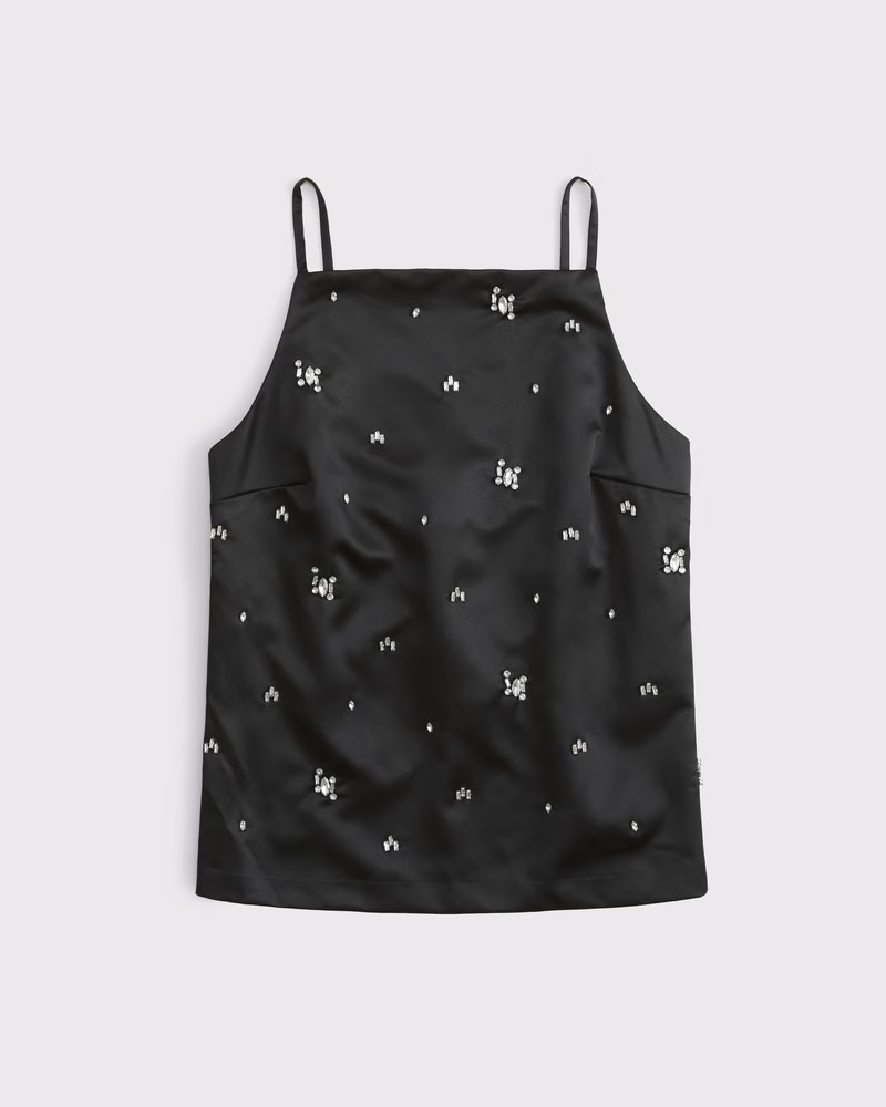 Satin Embellished Open-Back Apron Top | Abercrombie & Fitch (US)