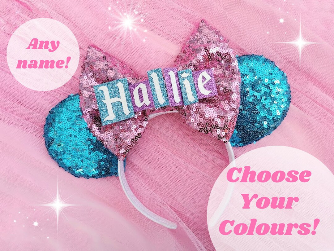 Custom Name Ears Sequin Minnie Mouse Ears With Large Sequin Bow Personalised Ears Design Your Own... | Etsy (US)
