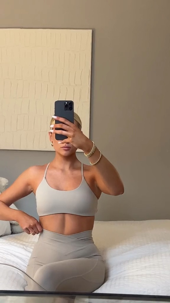 Took a size small in both, color is Mink