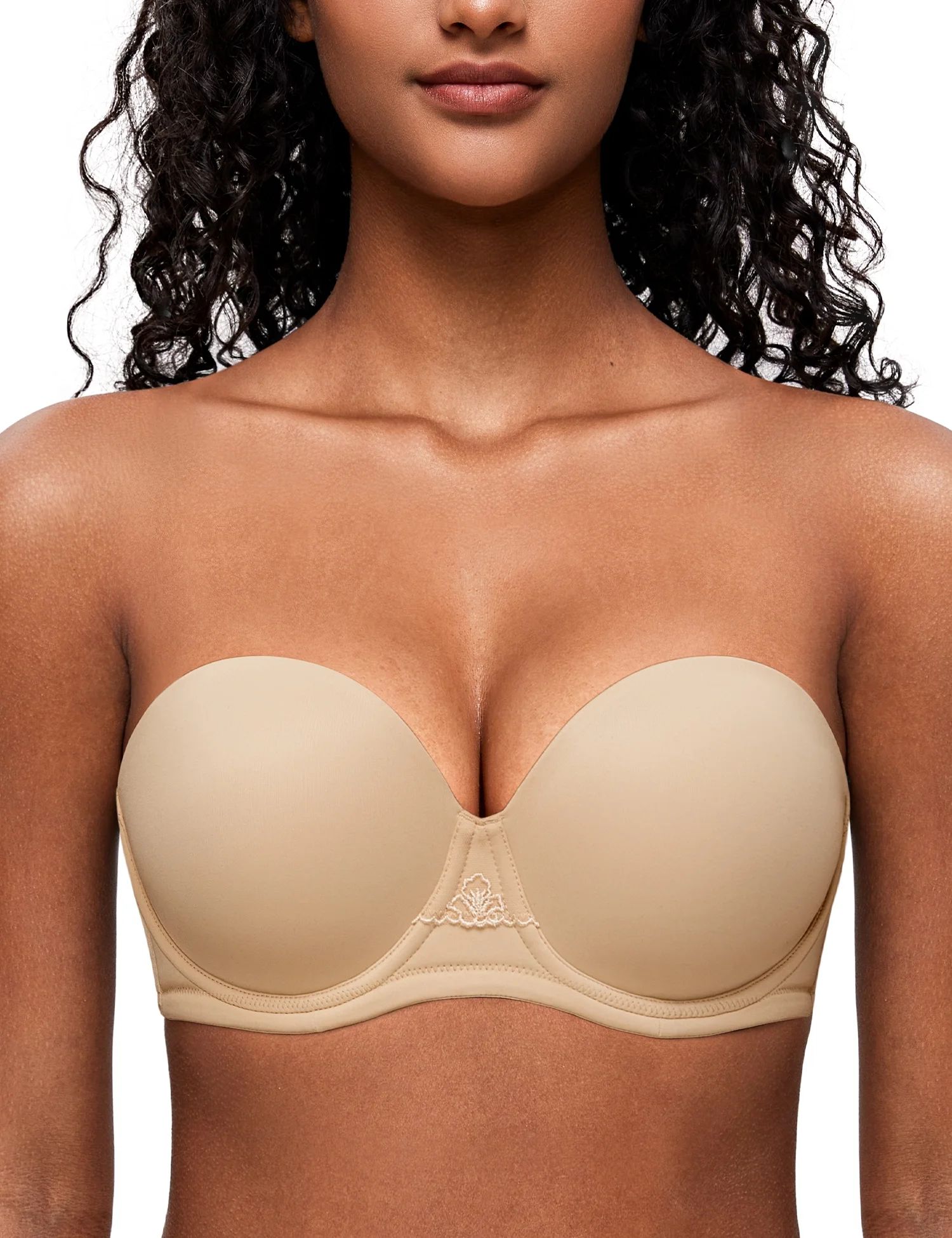 Deyllo Women's Strapless Push Up Full Cup Plus Size Underwire Padded Bra, Beige 32DD | Walmart (US)