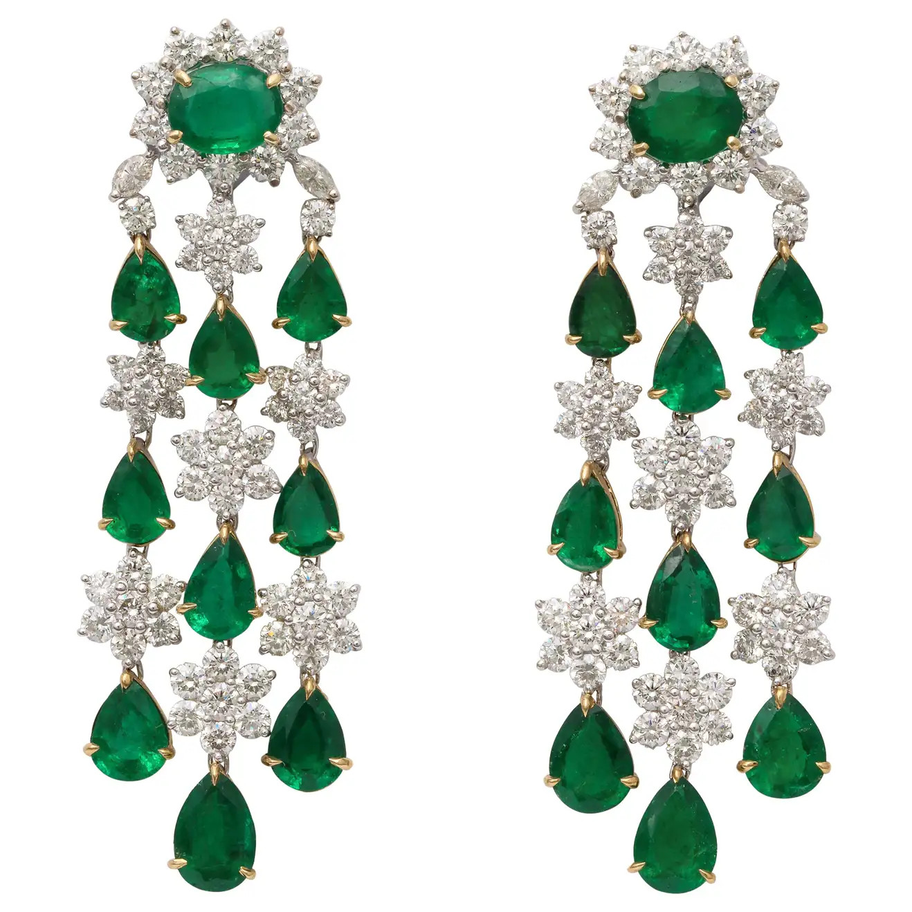 Emerald and Diamond Chandelier Earrings | 1stDibs