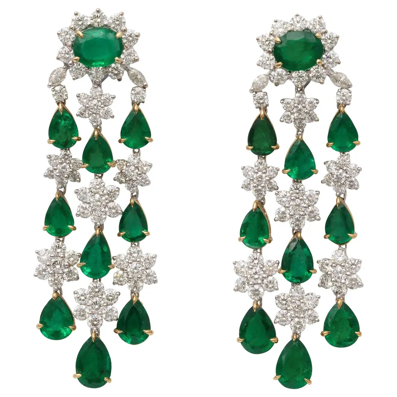 Emerald and Diamond Chandelier Earrings | 1stDibs